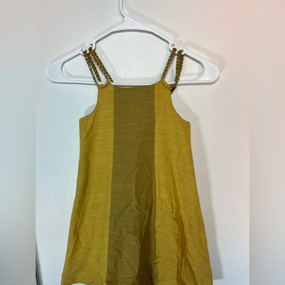 Tahari Girl Dress 6 Cotton Rayon‎ Gold Sleeveless Braided Straps Summer Lined